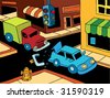 stock vector : Car Accident : Truck read ends a car on the street.