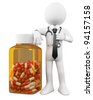 Royalty-Free Stock Photo: 3D Doctor with a huge bottle of pills.